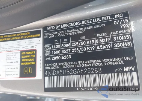 2016 Mercedes-Benz Gle 350 4Matic z USA, uszkodzony, nr VIN 4JGDA5HB2GA625288